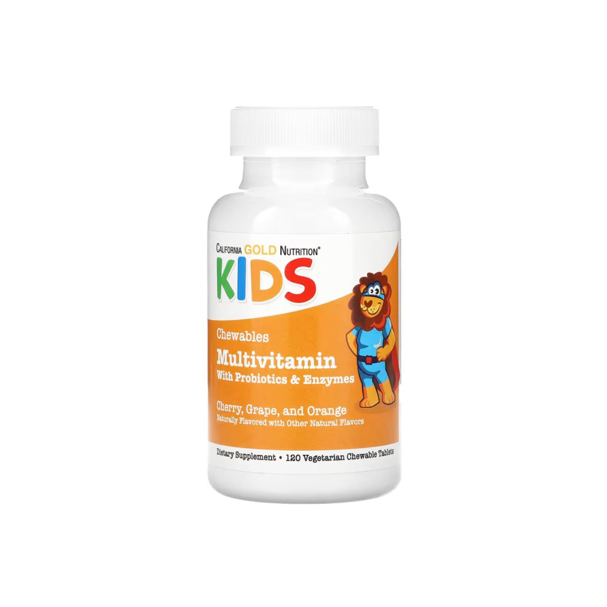 California Gold Nutrition Kids Chewables Multivitamin with Probiotics & Enzymes Cherry, Grape, and Orange 120 Capsules California Gold Nutrition Kids Chewables Multivitamin with Probiotics & Enzymes Cherry, Grape, and Orange 120 Capsules