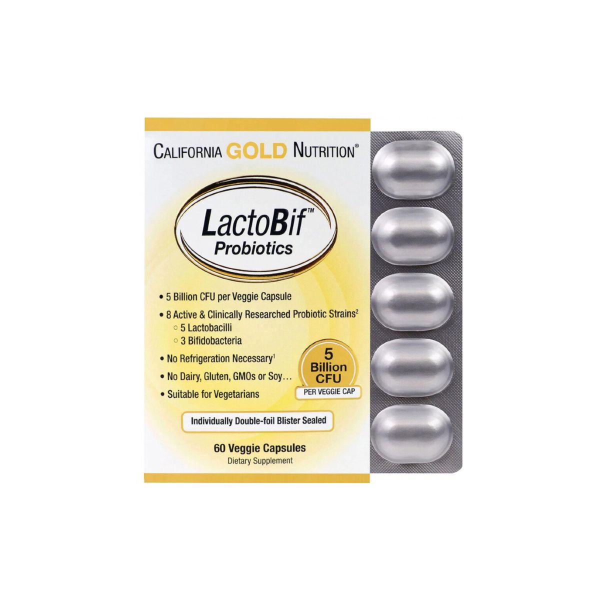 California Gold Nutrition LactoBif 5 Probiotics 60 Veggie Capsules California Gold Nutrition LactoBif 5 Probiotics 60 Veggie Capsules