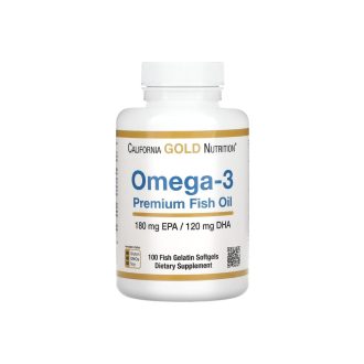 California Gold Nutrition Omega-3 Premium Fish Oil 100 Fish Gelatin Softgels (180 mg EPA / 120 mg DHA)